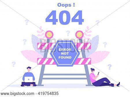 404 Error And Page Not Found Vector Illustration. Lost Connect Problem, Warning Sign, Or Site Breakd