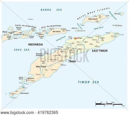 Map Of Timor Island, East Timor And Indonesia