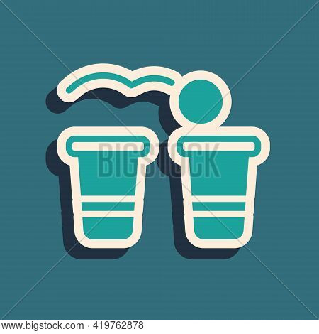 Green Beer Pong Game Icon Isolated On Green Background. Alcohol Party Game. Long Shadow Style. Vecto