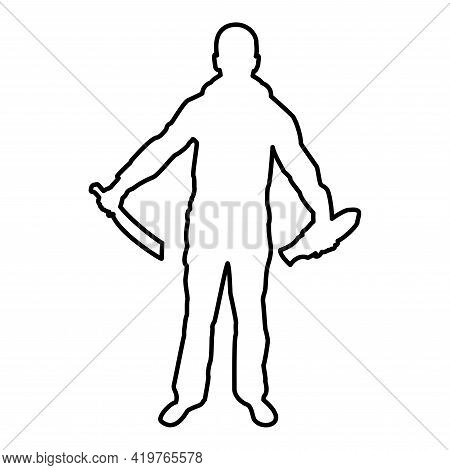 Man With Sword Machete Remove Sheath Scabbard Cold Weapons In Hand Military Man Soldier Serviceman I