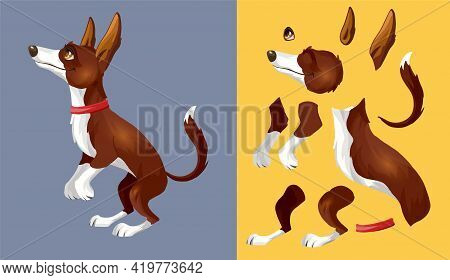 Brown White Dog Dog Lies On Its Side And Rests. Cartoon Character. Classic Handmate Vector Illustrat