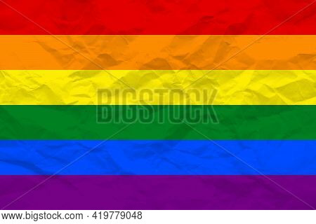 Lgbt Pride Flag Lesbian, Gay, Bisexual, Transgender. Rainbow Flag. Crumpled Paper. Gay And Lesbian L