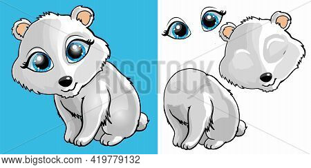 White Bear. Cute Funny Little Bear Siting. Cartoon Character. Classic Handmate Vector Illustration. 