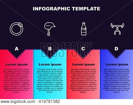 Set Line Bicycle Brake Disc, Helmet, Sport Bottle With Water And Handlebar. Business Infographic Tem