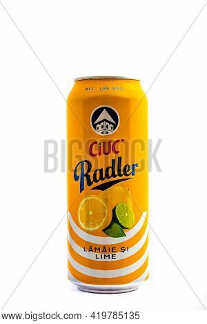 Can Of Ciuc Radler Beer Isolated On White. Illustrative Editorial Photo Shot In Bucharest, Romania, 