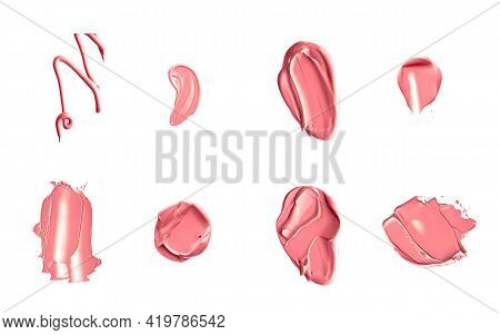 Coral Beauty Cosmetic Texture Isolated On White Background, Smudged Makeup Emulsion Cream Smear Or F