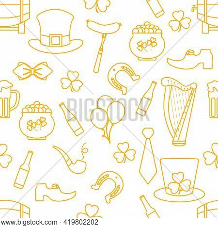 Irish Vector Seamless Pattern Happy St. Patrick's Day Illustration Ireland Shamrock Horseshoe Smokin