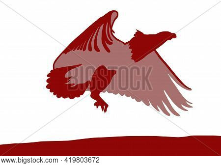Flying White Eagle With Caught Fish, On The Background Of The Initial Sky. Graphic