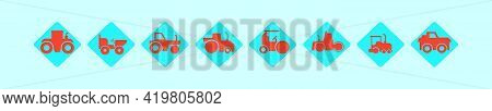 Set Of Steam Roller Cartoon Icon Design Template With Various Models. Modern Vector Illustration Iso