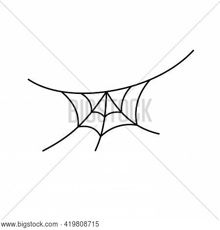 Scary Spiderweb. Black Cobweb Isolated White Background. Halloween Horror Decoration. Spooky Fear Sp