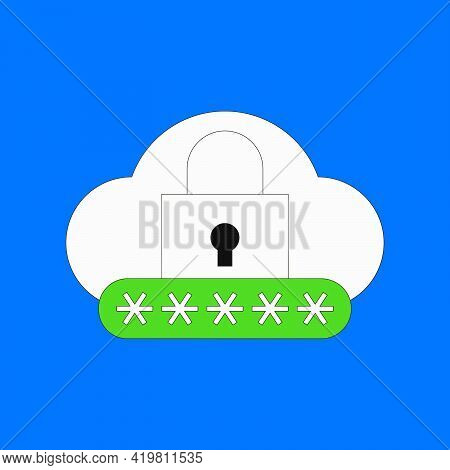 Cloud Password Security Vector Isolated Illustration. Cloud Storage Protection Concept, Padlock And 