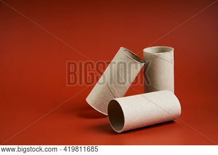 An Empty Cardboard Toilet Paper Tube Close Up.