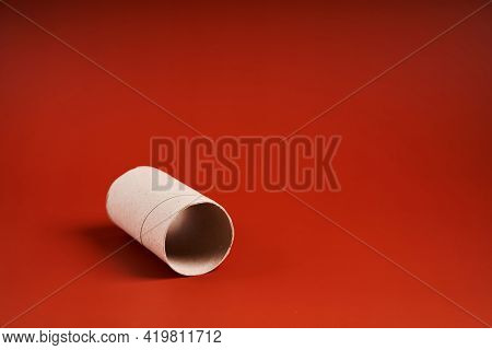 An Empty Cardboard Toilet Paper Tube Close Up.