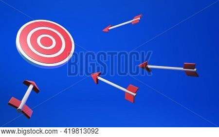 Several Arrows On A Blue Background Fly Into The Targe