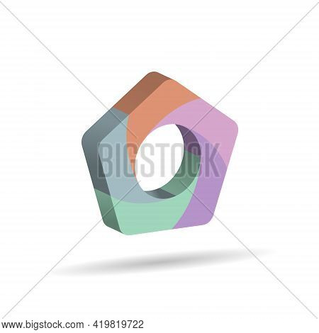Three-dimensional Pentagon Divided Into Five Colored Parts. Template For Infographics. Color Design