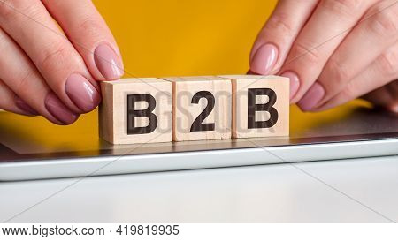 Woman Made Word B2B With Wooden Blocks, Business Concept