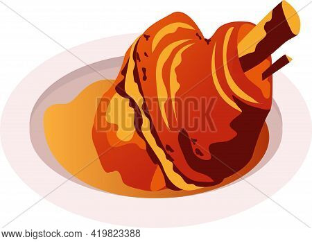 Pork Knuckle Tradition Bavarian Food.  Colorful Vector Illustration