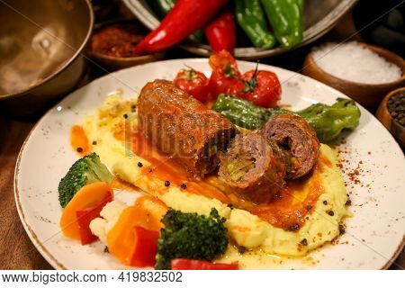 Delicious Food And Drink Preparet For Serving