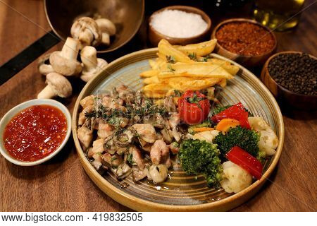 Delicious Food And Drink Preparet For Serving