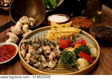 Delicious Food And Drink Preparet For Serving
