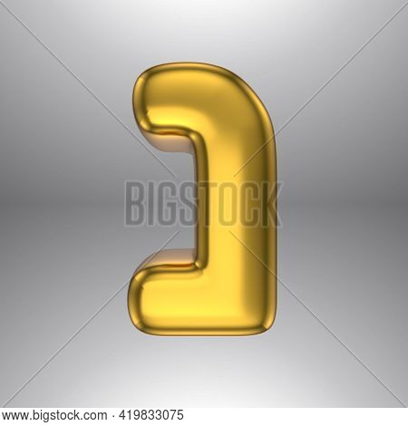 Gold Realistic 3d Rendering Hebrew Alphabet, Shiny Metallic Jewfish Symbols And Characters