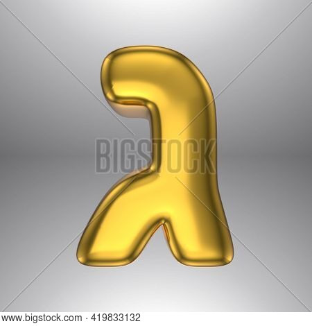 Gold Realistic 3d Rendering Hebrew Alphabet, Shiny Metallic Jewfish Symbols And Characters