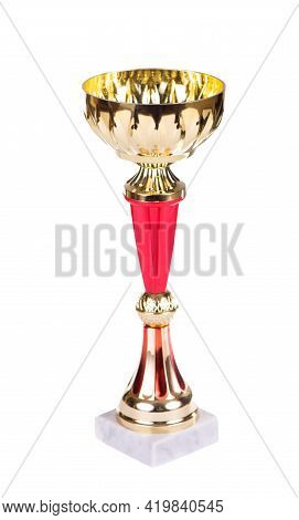 Trophies, Cups Isolated On White. The Trophy Is A Tangible And Lasting Reminder Of A Specific Achiev