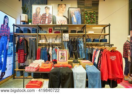 KUALA LUMPUR, MALAYSIA - CIRCA JANUARY, 2020: interior shot of Levi's store in Pavilion Kuala Lumpur shopping centre.