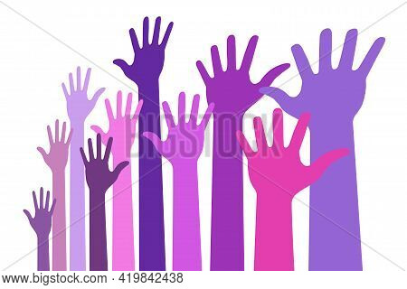 Up Hands Bright Colorful Distort Icon. Raised Hands In Perspective. Vector Logo Distorted Illustrati