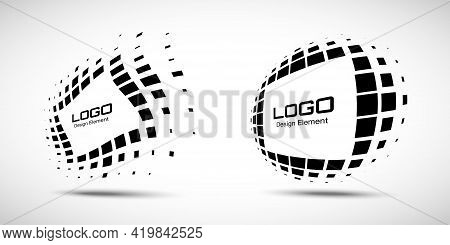 Logo Perspective Frame. Set Abstract Rectangle Dots Emblem Design Element For Technology. Distort Bo