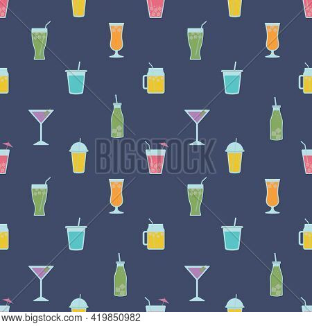 Summer Drinks Or Beverages Seamless Vector Pattern.
