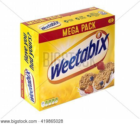 Swindon, Uk - May 27, 2021: Mega Pack Of 72 Weetabix Breakfast Cereal On A White Background.