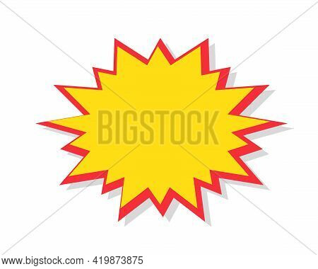 Starburst In Cartoon Style. Red Speech Bubble Badge Isolated On Background. Boom Attention Grabber S