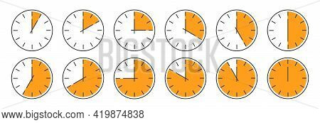 Clock Vector Icon. Set Of Round Clocks Faces Showing Different Time. Time Sumbol Isolated. Vector Il