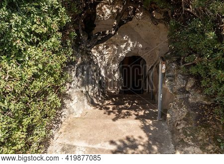 The Entrance To The Excavated And Reconstructed Ancient Burial Caves Of The Sidonian Near The Maresh