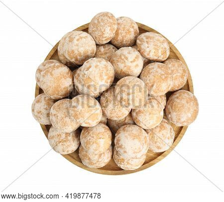 Tasty Homemade Gingerbread Cookies On White Background, Top View