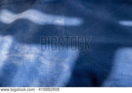 Fabric Texture Fleece Blue With Folds. Soft, Cloth, Fur,