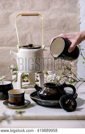 White And Black Handmade Ceramic Teapot For Tea Ceremony