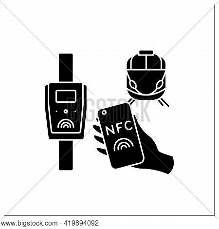 Nfc Glyph Icon. Public Transport Payment System. Buying Train Tickets. Near Field Communication. Con