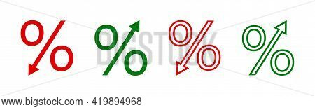 Percent Icon. Percentage With Arrow To Down And Up. Decrease And Increase Of Interest Rate. Symbol O