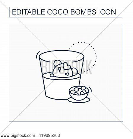 Coco Bomb Line Icon. Delicious Dessert. Cute Ball Of Chocolate With Marshmallows Filling. Melted Ins