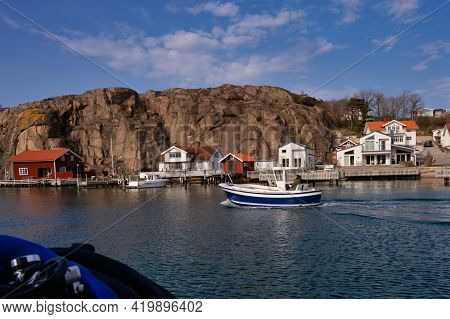 April 17, 2021 - Hamburgsund, Sweden: A Picturesque Fishing Village On The Swedish West Coast. Tradi