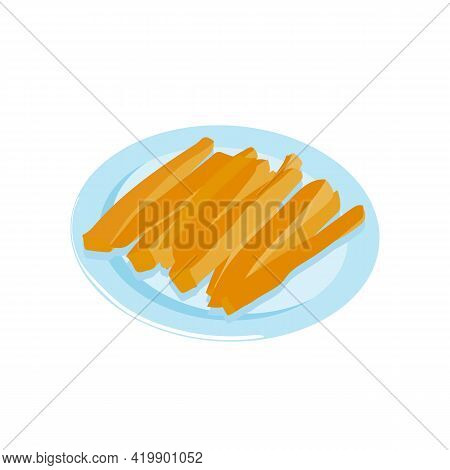 Carrot. Carrot Sticks. Vegetable Appetizer On A Plate. Healthy Snack. Stock Vector Illustration Isol