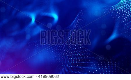 3d Rendering Background Of Microworld Or Sci-fi Theme With Glowing Particles Form Curved Lines, 3d S