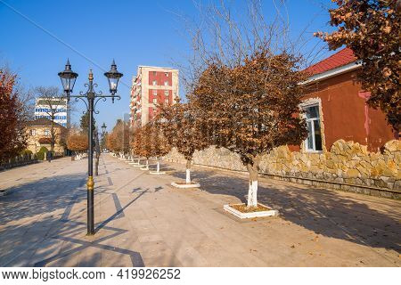 One Of The City Streets Of Lankaran On A Sunny January Day. Azerbaijan