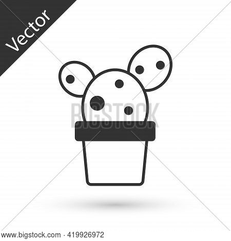 Grey Cactus And Succulent In Pot Icon Isolated On White Background. Plant Growing In A Pot. Potted P