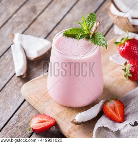 Healthy Vegan Coconut And Strawberry Indian Lassi