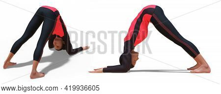 3d Illustration Of Back And Left Profile Poses Of A Virtual Woman With Sport Outfit In Yoga Dolphin 