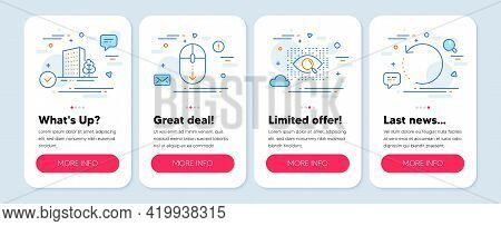 Set Of Business Icons, Such As Artificial Intelligence, Buildings, Scroll Down Symbols. Mobile Scree