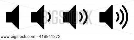 Set Of Volume Icons. Black Volume Sound Icons Isolated On White